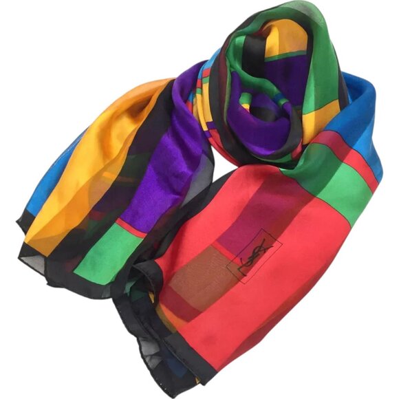 576177BS (S1) YVES Saint Laurent Scarf Multicolor Silk - Picture 1 of 9